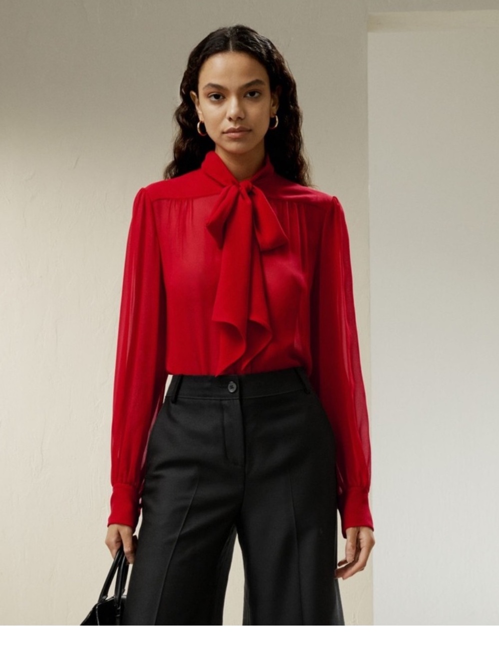 LILYSILK Bow Tie Mulberry Silk Jasmine Blouse in red medium